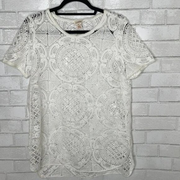 Sundance White Shadow Dance Open Crotchet Short Sleeve Top - Picture 3 of 10